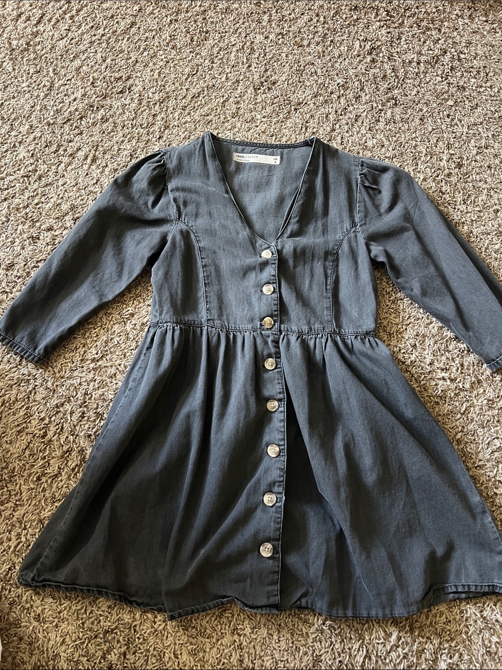ASOS Denim Dark Gray Button-Front Dress